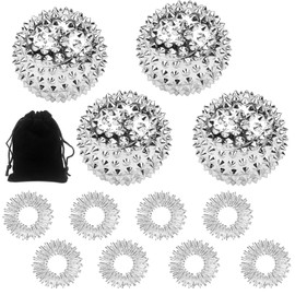 Akupressur Ring Igelbälle Set 4 Stk Igelball Massage + 8 Stk Akupressurringe Massageringe für Finger und Handgelenk 30 mm Skill Ball Borderline Skills Ringe Arthroroller Stressringe (Silber)