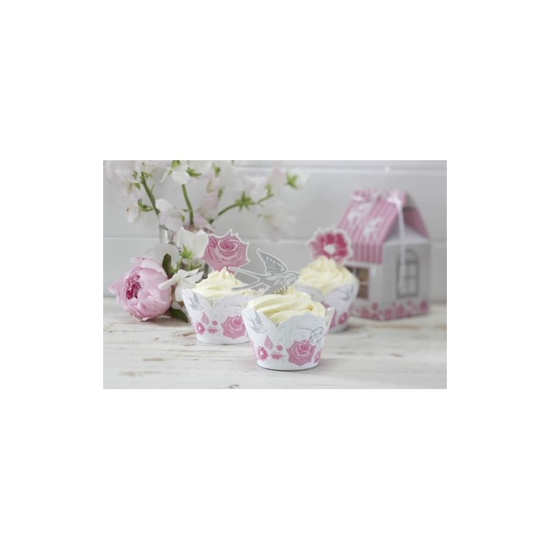 Rose & Swallow Cupcake Toppers & Wraps - Enchanted Rose