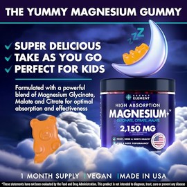 Secret Element Magnesium Glycinate 2150MG Gummies for Women and Men, High Absorption Magnesium Glycinate, Citrate, Malate Gummies for Adults & Kids, S