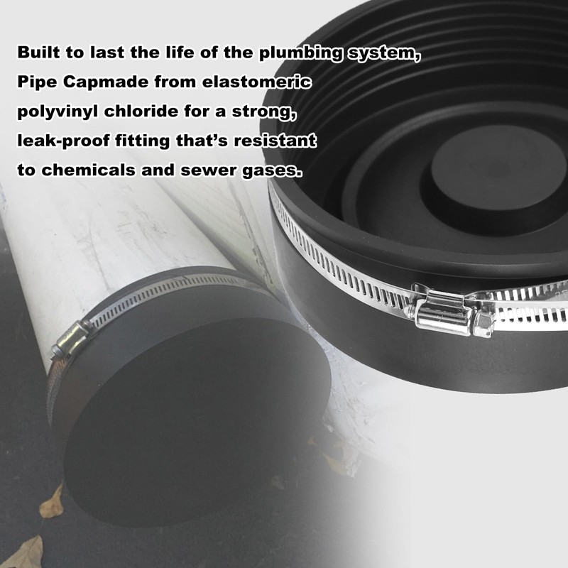 RULLINE 5" Flexible PVC Pipe Cap – w/Stainless Clamp, Black