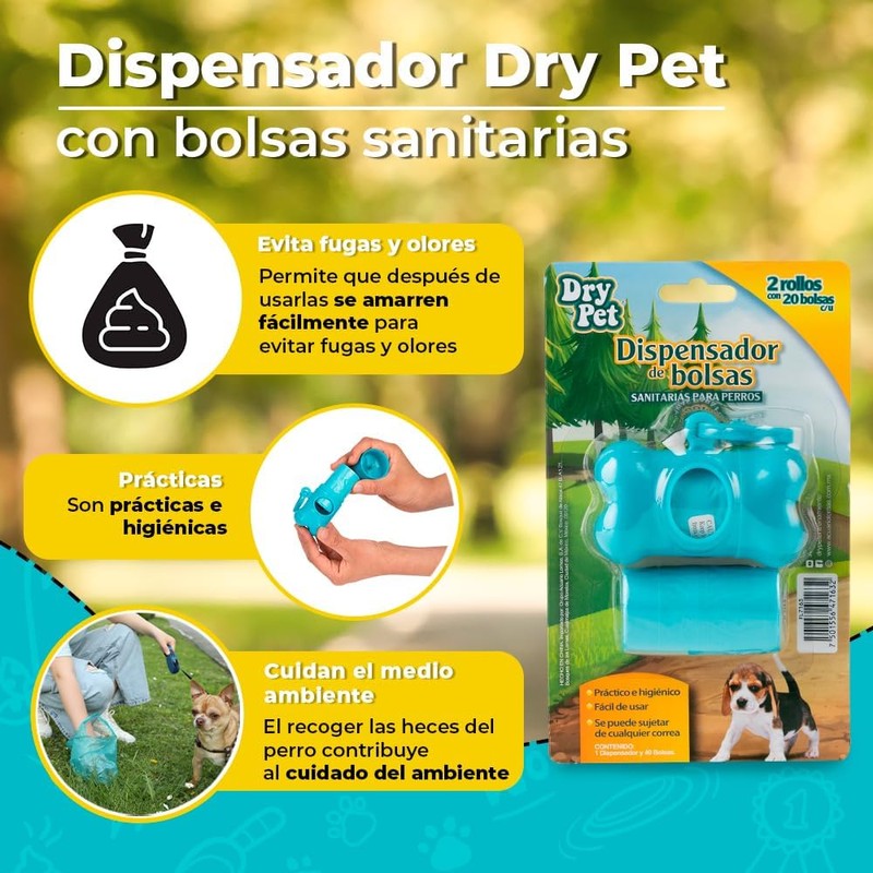 DISPENSADOR C/BOLSAS SANITARIAS DRY PET - 40 PZ
