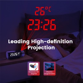 Projection Alarm Clock, Digital Clock with 180° Rotatable Projector, 4-Level Brightness Dimmer,Clear LED Display, USB Charger,Dual Alarms,5-60min Snooze,12/24H, Digital Alarm Clock for Bedroom