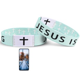 Pmormyy Daily Bible Verse Jesus is King Bracelet, Christian Jesus Wearable Bracelet Wristband for Women Men Green