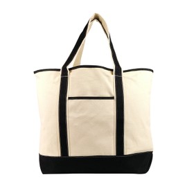 NuFazes 22" x 16" 12 Oz Cotton Canvas Boat, Grocery & Beach Bag (Tote) Natural/Black