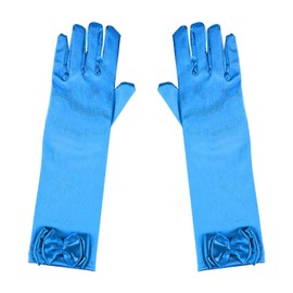 Mikovivi Girls Princess Long Gloves, Princess Gloves with Bow Ties Satin Gloves Long Girl Gloves For Girls Women Birthday Party Wedding Holiday Costume (Blue)