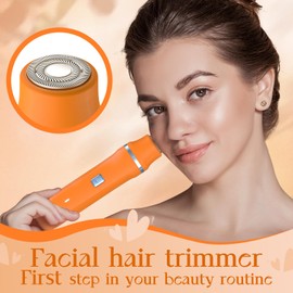 Facial Hair Removal for Women - Waterproof 2 in1 Rechargeable Eyebrow Facial Trimmer and Bikini Trimmer for Women, Painless Face Electric Razor/Shaver for Lip, Arms, Face, Peach Fuzz