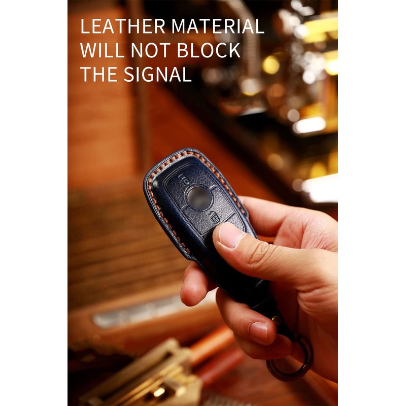 HIBEYO Smart Car Key Case Fits Mercedes Cowhide Leather Key