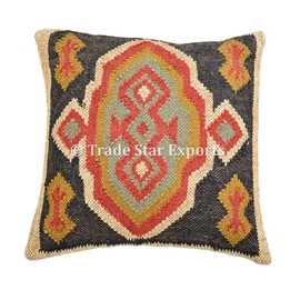 Trade Star Exports Handwoven Indian Cushion Cover 18x18, Kilim Pillows, Decorative Throw, Jute Pillowcases, Outdoor Cushions, Boho Pillow Shams