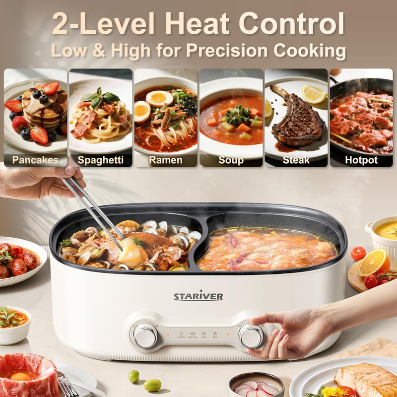 Stariver 7L Electric Hot Pot with Divider, 1200W Electric Pot,