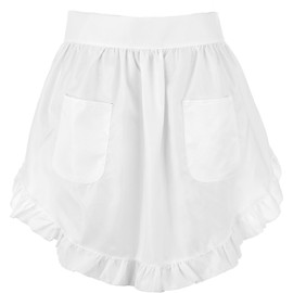 Xyembu White Half Apron with Pocket Women's Waist Apron Retro Kitchen Cleaning Ruffles Half Aprons Waitress Costume Aprons for Party Cooking Kitchen Restaurant Bistro Coffee Shop