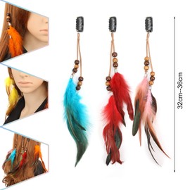 MWOOT MWOOT 6Pcs Feather Hair Clips, Handmade Boho Hair Extensions with Clip Comb, Bohemian Hippie Hairpin Feather Indian Tassel Hemp Rope Festival Headwear Cosplay Headdress Accessories -Beads Styles