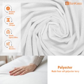 Bonkaso Premium Polyester Terry Mattress Protector – Queen Size (80" L x 60" W), 100% Waterproof, Breathable Fitted Style, Fits 6" to 14" inches Mattresses with Stretchable Pockets