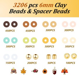 3206Pcs Brown Heishi Beads Jewelry Making Kit,Fall Clay Beads with Silver Spacers,for DIY Boho Bracelets,Used for Jewelry Making,Birthday Gifts and Friendship Bracelets (Warm Neutral Tones)