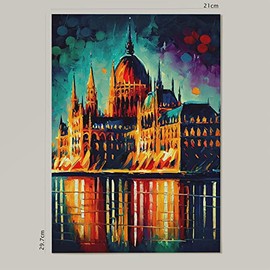 Nacnic Hungarian Parliament Oil Painting Style Poster. Illustrations of monuments and cities in Full Colour Photographic Style. Interior Design and Decoration. Size A4.