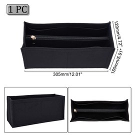 WADORN Felt Bag Organizer Insert for Handbag, Purse Organizer Insert with Zipper Tote Bag Liner Shaper Bag in Bag Portable Pocket Inside for Onthego Neverfull Graceful Bag, Medium, Black