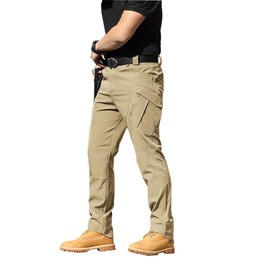 THWEI Mens Tactical Cargo Pants Water Resistant Hiking Outdoor Work Pants Multi Pockets with No Belt Khaki 2XL