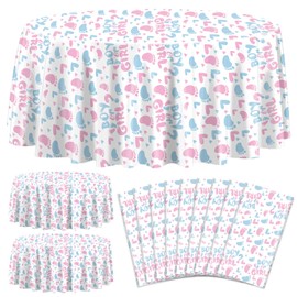 XJLANTTE 9 Pcs Gender Reveal Party Tablecloths, Boy or Girl Birthday Table Covers, Round Pink and Blue Table Cloths for Gender Reveal Boy or Girl Baby Shower Party Supplies, 84 x 84 Inch