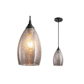 jengush Glass Shade Battery Operated Pendent Light，Not Hardwired Remote Control Pendent Light，Battery-Powered Chandelier with Dimmable Bulb