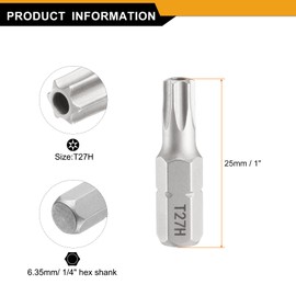 HARFINGTON 2pcs T27H Torx Screwdriver Bit 1/4" Hex Shank 25mm/1" Length Magnetic Star 6 Point Head S2 Steel Screw Driver Bit with Hole