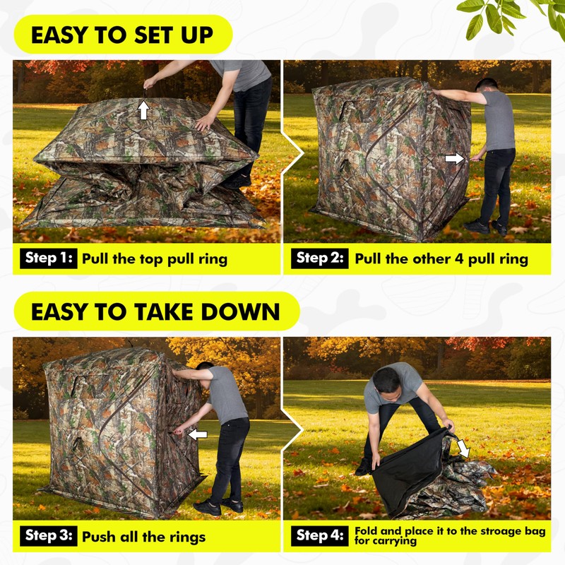 Greenecocs Hunting Blind 360 Degree 2/3 Person Pop Up Ground