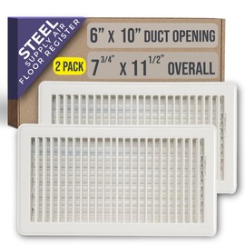 [2 Pack] Fits 6x10 and 10x6 Duct Opening | Floor Register with Louvered Design by Handua | Heavy Duty Walkable Design with Damper | Floor Vent Grille | Easy to Adjust Air Supply Lever | Off White