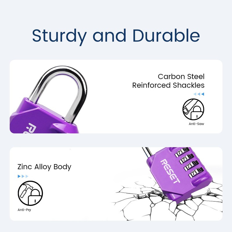 RESET-060 2 Pack 4 Digit Combination Lock Outdoor Padlock for