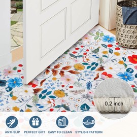 WEZVIX Boho Floral Area Rug 2x3,Machine Washable Rug,Non-Slip Door Mat Indoor Entrance,Low Pile Small Carpet for Bedroom,Kitchen,Entry,Laundry Room,Front Door,Kids Room(Beige)