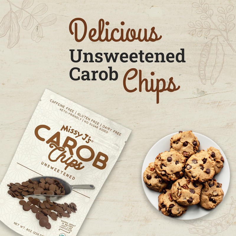 Missy J's organic Unsweetened Carob Chips 8 Oz, Vegan, Gluten