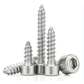 ANGEEK Pack of 5 M8 x 40 mm Self-Tapping Screws, 8 x 40 mm Cylinder Screws with Hexagon Socket, Stainless Steel Round Head Self-Drilling Screws