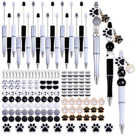 WEWAYSMILE 18 Set Bead Pen Bulk DIY Beaded Pens,54 Wooden Beads,36 Crystal Spacer Beads And 30 Glass Beads, 18pcs Lobster Clasp And Dog Paw Pendant For Diy Gifts Crafts School Office Supplies