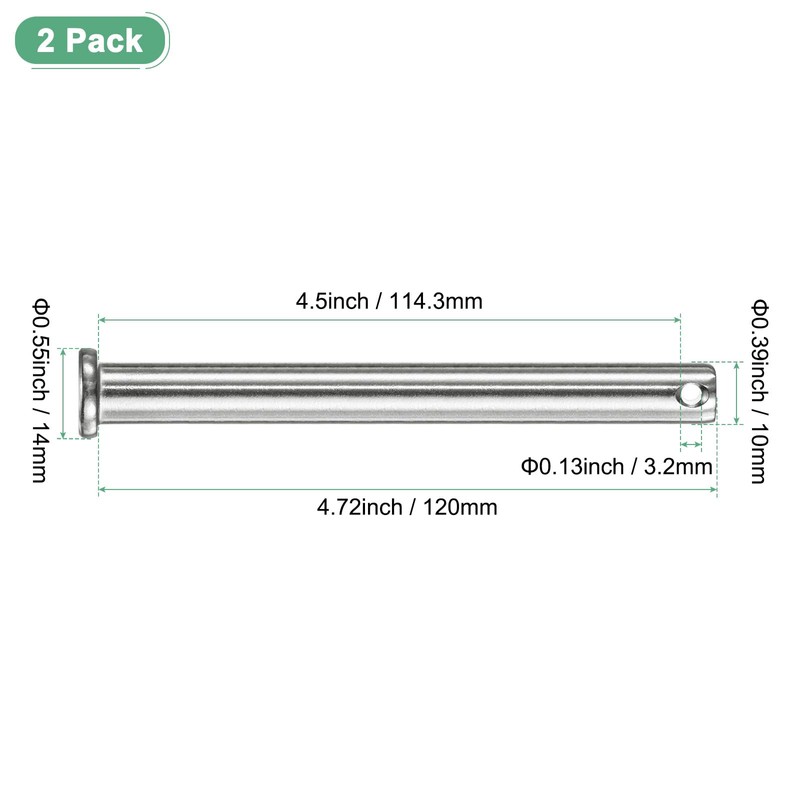 M METERXITY 2-Pack Single Hole Clevis Pins, M10 x 120mm