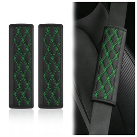 wedfish 2PCS Car Seat Belt Cover Pads,Leather Seatbelt Covers Protect Shoulder and Neck Car Accessories Interior,Universal Car Seat Strap Pads Car Decorations for Most Cars Trucks (Black/Green)