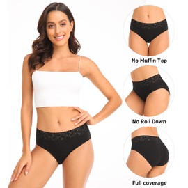 Womens Underwear Cotton Lace Panties Soft Bikini Panty Comfortable Hipster Stretch Full Ladies Briefs 5 Pack S-XL(R3020-Black-M)