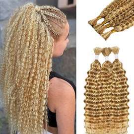 Blonde Braiding Hair Knotless Pre Stretched for Boho Braids 26Inch 100g 27/613 Ombre Blonde Deep Wave Boho Braiding Hair Bohemian Box Hypoallergenic Braids Hair 2 Bundles/Pack for Women
