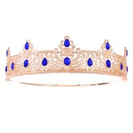 Blue King Crown for Men Decoration for Birthday Prom Party Costume Wedding Halloween Father's Day Gift for Men Father Husband Friend