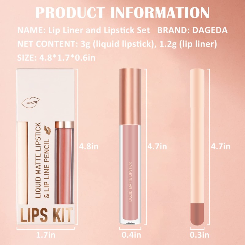 Prreal 2 x Lip Liner and Lipstick Makeup Set, Matte