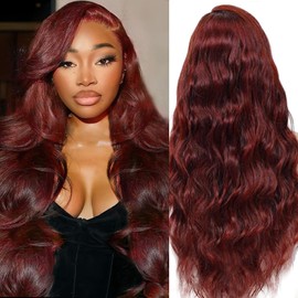 MIGURA 28 Inch Reddish Brown Human Hair Wig Brown Auburn Body Wave 200 Density 13x4 HD Lace Front Wigs Human Hair Pre Plucked Colored Reddish Brown Lace Frontal Wigs