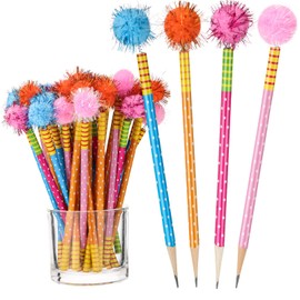 Crtiin 100 Pcs Fun Pencils for Kids Bulk Pompom Fluffy Pens Cute Fuzzy Multicolored Wooden Pencil Colorful with Fur Ball for Children Students School Classroom Birthday Party Favor Rewards Gift
