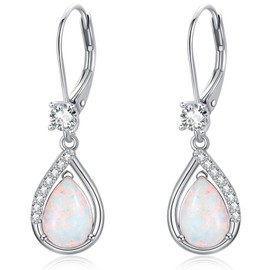 Zhi Kexin Opal Dangle Drop Earrings for Women 925 Sterling Silver October Birthstone Opals Teardrop Leverback Jewelry Anniversary Birthday Gifts for Her