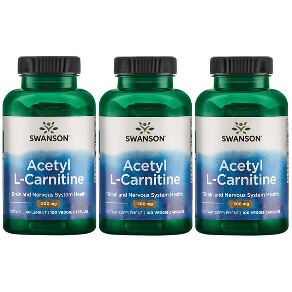 Swanson Acetyl-L-Carnitine - Amino Acid Supplement Promoting Cognitive Health & Muscle Support - Natural Formula May Promote Nervous System Health - (100 Veggie Capsules) 3 Pack