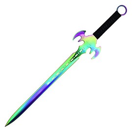 K1020-89- 30" Wing Guard Ninja Machete Sword with 2 Throwing Knives (Rainbow)