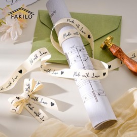 FAKILO Made with Love Printed Ribbon 5/8 Inch x 10 Yards Cotton Ribbon for Gift Packaging, Party Decorations, Anniversary Decoration, Handmade Cards