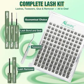 AILAISHI Lash Clusters Kit, DIY 3D Cluster Eyelash Extensions 10‑18mm,120pcs Fluffy D Curl Soft Natural Lashes with Bond and Seal,Remover,Tweezers,–Fake Cat Eye Wispy Individual Clusters MIX1-2-L