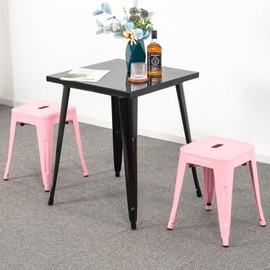 Brage Living 18 Inch Industrial Metal Stools Set of 2, Stackable Classroom Stools, Backless Metal Dining Chairs for Indoor Outdoor, Kitchen Short Stools (Pink)