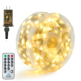 Joiedomi 600 LED Christmas Lights Outdoor,197 FT Warm White Christmas Tree Lights with 8 Modes Timer, PVC Clear Wire String Lights with Reel for Indoor Outdoor Holiday Xmas Eve Night Decorations