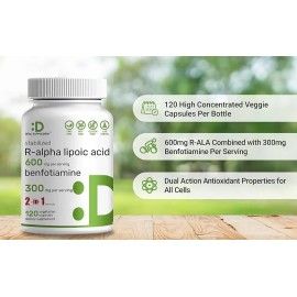 Ácido R-alfa Lipoico 600 Mg Con Benfotiamina 300 Mg 120 Caps Sabor Sin Sabor