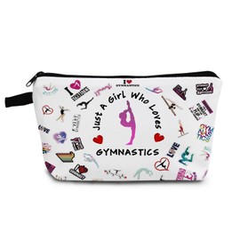 YULUENZE Gymnastics Gifts Just Love Gymnastics Makeup Bag Travel Toiletry Cosmetic Bag with Zipper Birthday Present for Women Gymnastic Lovers Fans Gymnasts