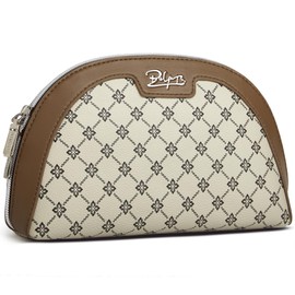 Small Makeup Bag for Purse Cosmetic Bag: Checkered Make up Bag for Women - Cute Preppy Skincare Bags for Evening - Waterproof Travel Pouch for Toiletry Organizer with Mirror & Zipper(011-Light Brown)