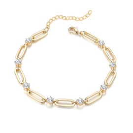 14K Gold Plated Bracelets for Women 7 Inches with 1.2 Inches Extender Paperclip Link Chain Bracelet Cubic Zirconia Jewelry Trendy for Women Men (Gold, 7 Inches)