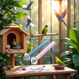 1Pc Color Random Bird Perch Stand Toy Wood Parrot Perch Stand Grinding Claw Sticks Sanded Surface Cage Toy for Parakeets Finches Parakeet Toys